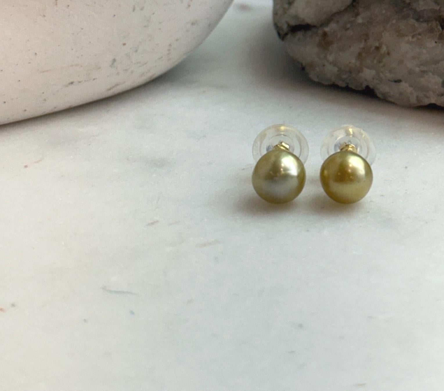 Elly’s 8.8mm Genius natural South sea Deep Tea Gold ocean Pearls Earrings studs: Extreme luster, S925 silver minimalist earrings studs.