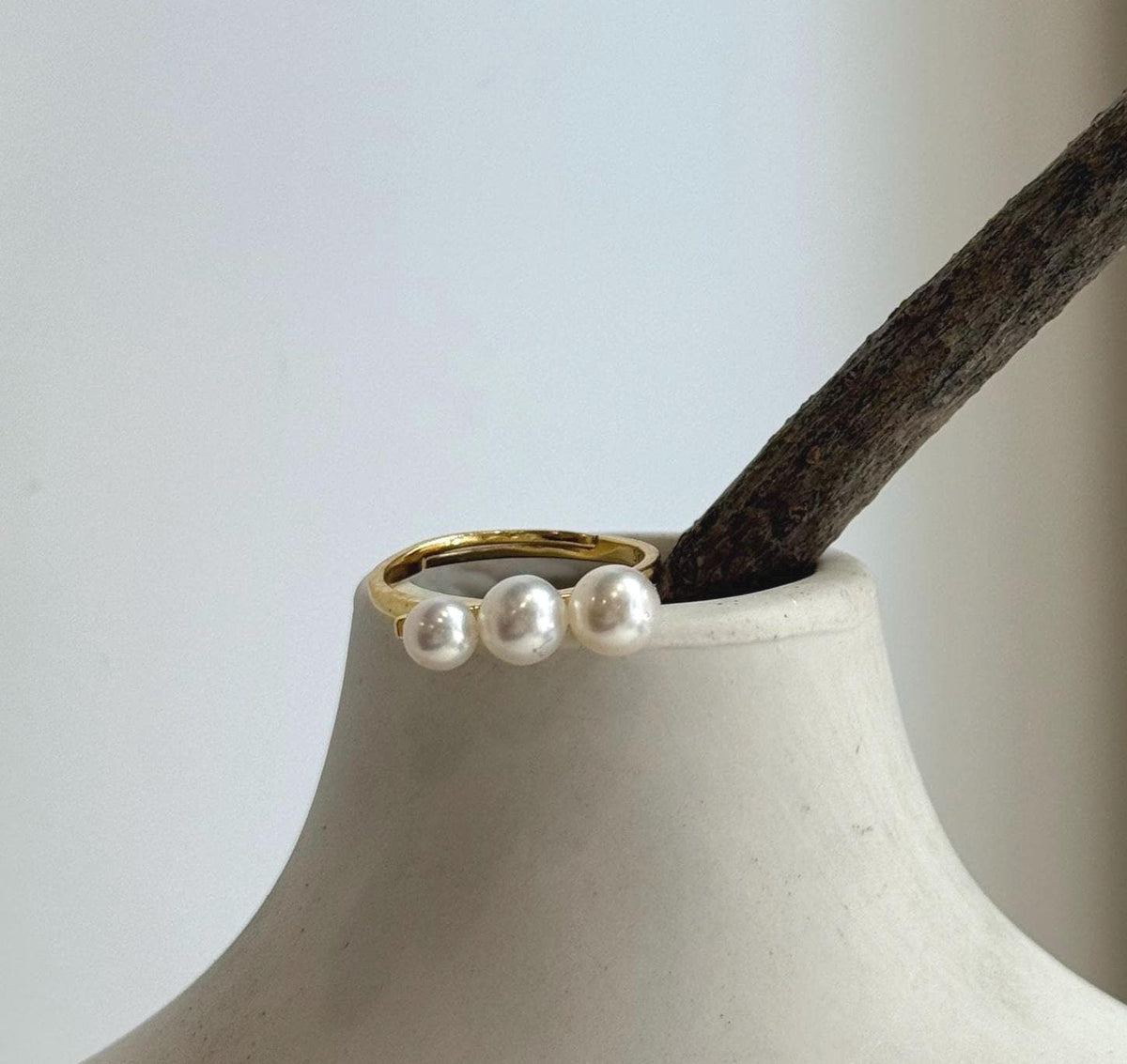 Elly’s 3pcs 4.6-5.8mm Freshwater white pearls Ring: Extreme luster mirrored, 1.6cm long, S925 Silver Adjustable Ring.