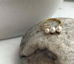 Elly’s 3pcs 4.6-5.8mm Freshwater white pearls Ring: Extreme luster mirrored, 1.6cm long, S925 Silver Adjustable Ring.