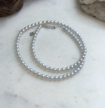 Elly’s 4.1-4.5mm Insale Freshwater blue silver Pearls Necklace: Extreme luster mirrored, To 18.5”, S925 silver necklace strand.