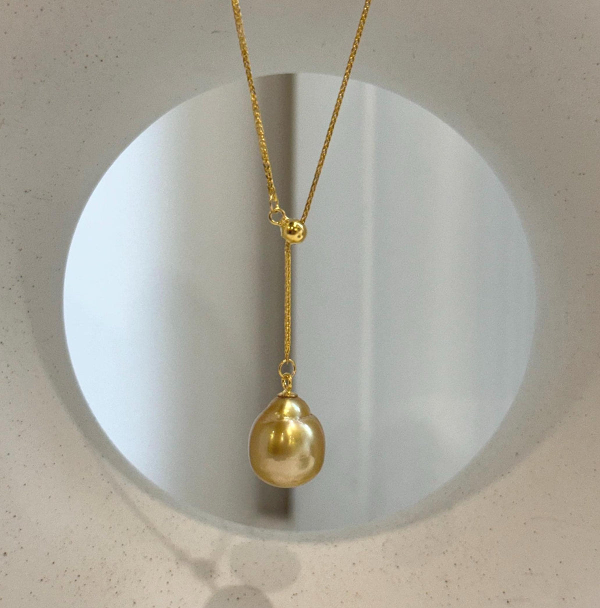 Elly’s 11.9x13.6mm South Sea deep tea golden ocean pearl cool Pendant Y-Lariat Necklace Set: Extreme luster mirrored. To 19.1“