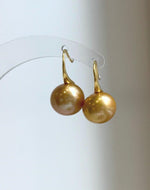 Elly’s 11.7mm Edison deep gold Pearls Earrings hooks: Extreme luster Mirrored, 2.2cm high, S925 silver cool earrings.