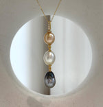 Tri 9.5-10.2mm South sea golden Tahitian Australian White pearls pendant: Extreme luster mirrored, 5.8cm high, S925 silver necklace set.