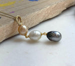 Tri 9.5-10.2mm South sea golden Tahitian Australian White pearls pendant: Extreme luster mirrored, 5.8cm high, S925 silver necklace set.