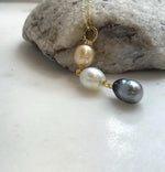 Tri 9.5-10.2mm South sea golden Tahitian Australian White pearls pendant: Extreme luster mirrored, 5.8cm high, S925 silver necklace set.