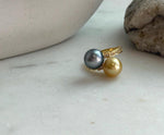 Elly’s Double South sea golden Tahitian ocean pearls Snake Ring: Extreme luster mirrored, 9.6-9.9mm, S925 silver adjustable cool Ring.