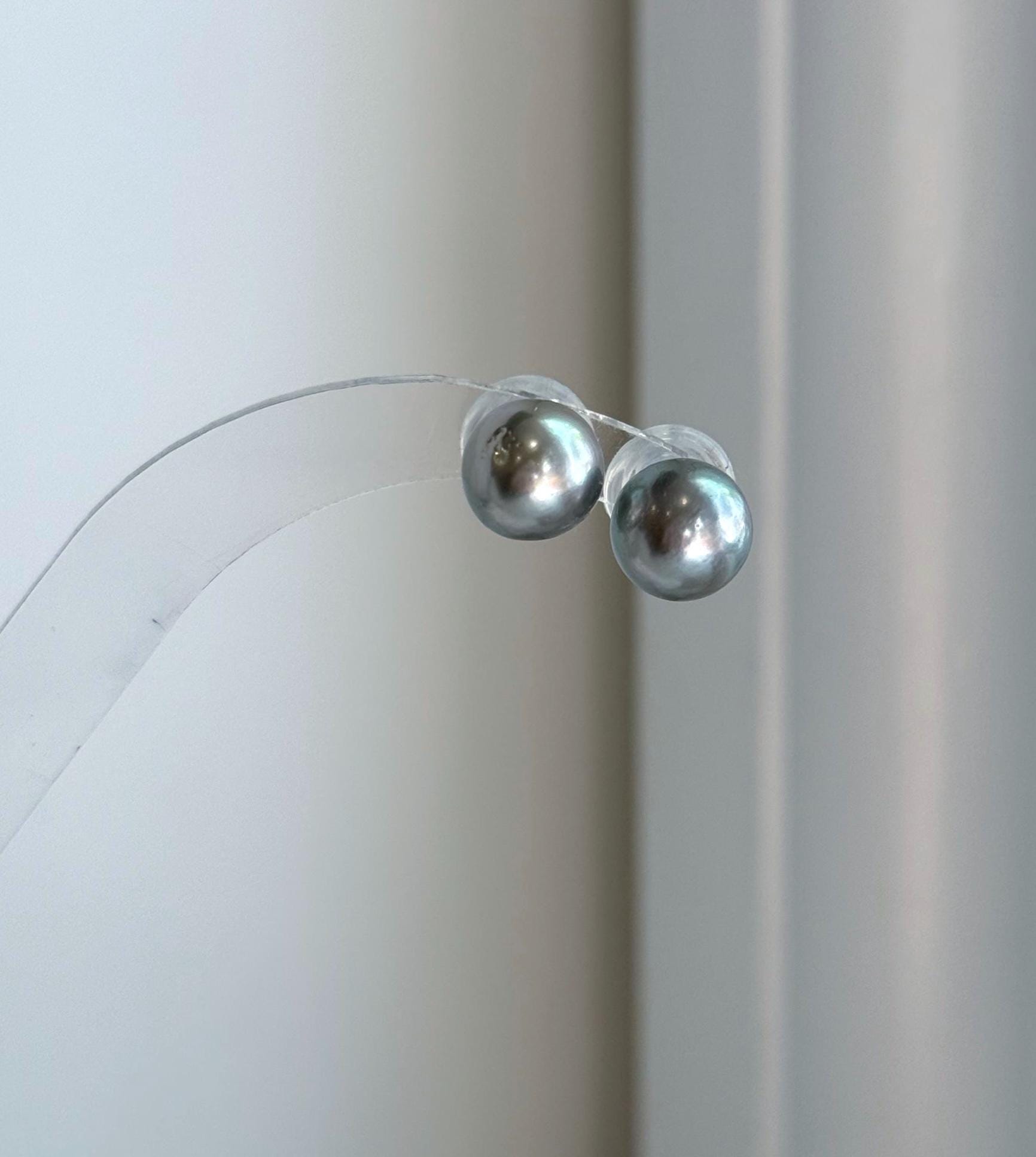 Elly’s 10mm Tahitian Silver Platinum ocean Pearls Earrings studs: Extreme luster Mirrored, S925 silver minimalist earrings.