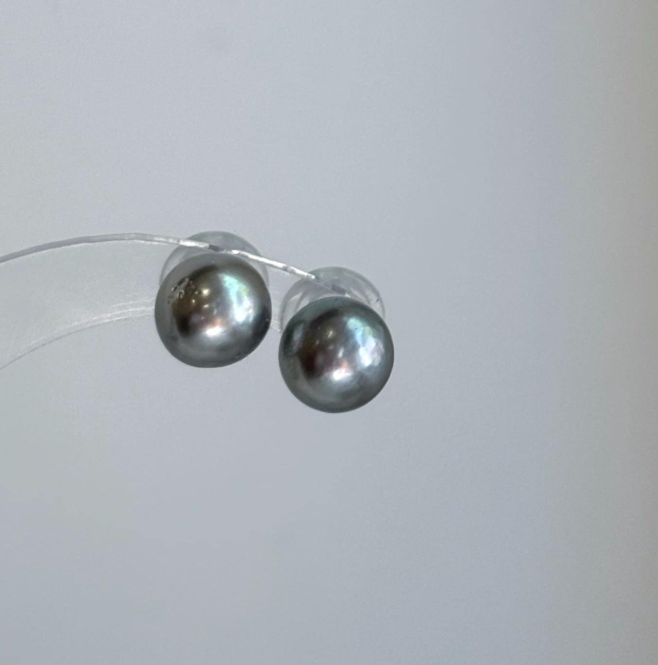 Elly’s 10mm Tahitian Silver Platinum ocean Pearls Earrings studs: Extreme luster Mirrored, S925 silver minimalist earrings.