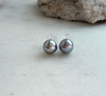 Elly’s 10mm Tahitian Silver Platinum ocean Pearls Earrings studs: Extreme luster Mirrored, S925 silver minimalist earrings.