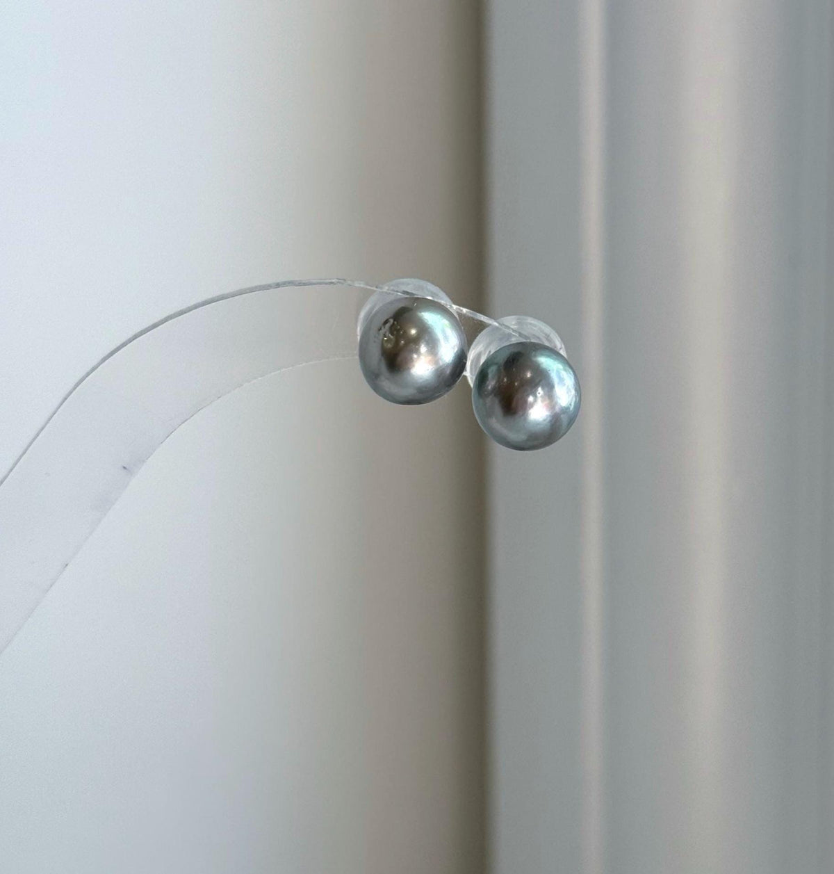 Elly’s 10mm Tahitian Silver Platinum ocean Pearls Earrings studs: Extreme luster Mirrored, S925 silver minimalist earrings.