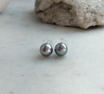Elly’s 10mm Tahitian Silver Platinum ocean Pearls Earrings studs: Extreme luster Mirrored, S925 silver minimalist earrings.