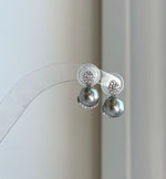 Elly’s 8.6mm Tahitian Silver Platinum ocean Pearls Earrings: Extreme luster Mirrored, 1.6cm high, S925 silver cool fancy earrings.