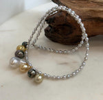 Elly’s 7pcs Tahitian South sea white golden ocean pearls necklace:Extreme luster, 9.1-12.6mm, 17.7”, S925 silver necklace.