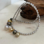 Elly’s 7pcs Tahitian South sea white golden ocean pearls necklace:Extreme luster, 9.1-12.6mm, 17.7”, S925 silver necklace.