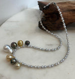 Elly’s 7pcs Tahitian South sea white golden ocean pearls necklace:Extreme luster, 9.1-12.6mm, 17.7”, S925 silver necklace.