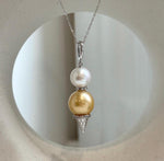 Elly’s Double Genius South sea golden ocean Edison white pearls Pendant: Extreme luster, 4.5cm high, s925 silver pendant.