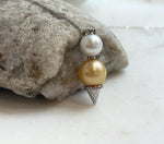 Elly’s Double Genius South sea golden ocean Edison white pearls Pendant: Extreme luster, 4.5cm high, s925 silver pendant.