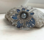Elly’s Tahitian platinum Ocean Pearl Floral Brooch pendant 2in1: Extreme luster mirrored, 10.3mm, 5cm dia, no chain.