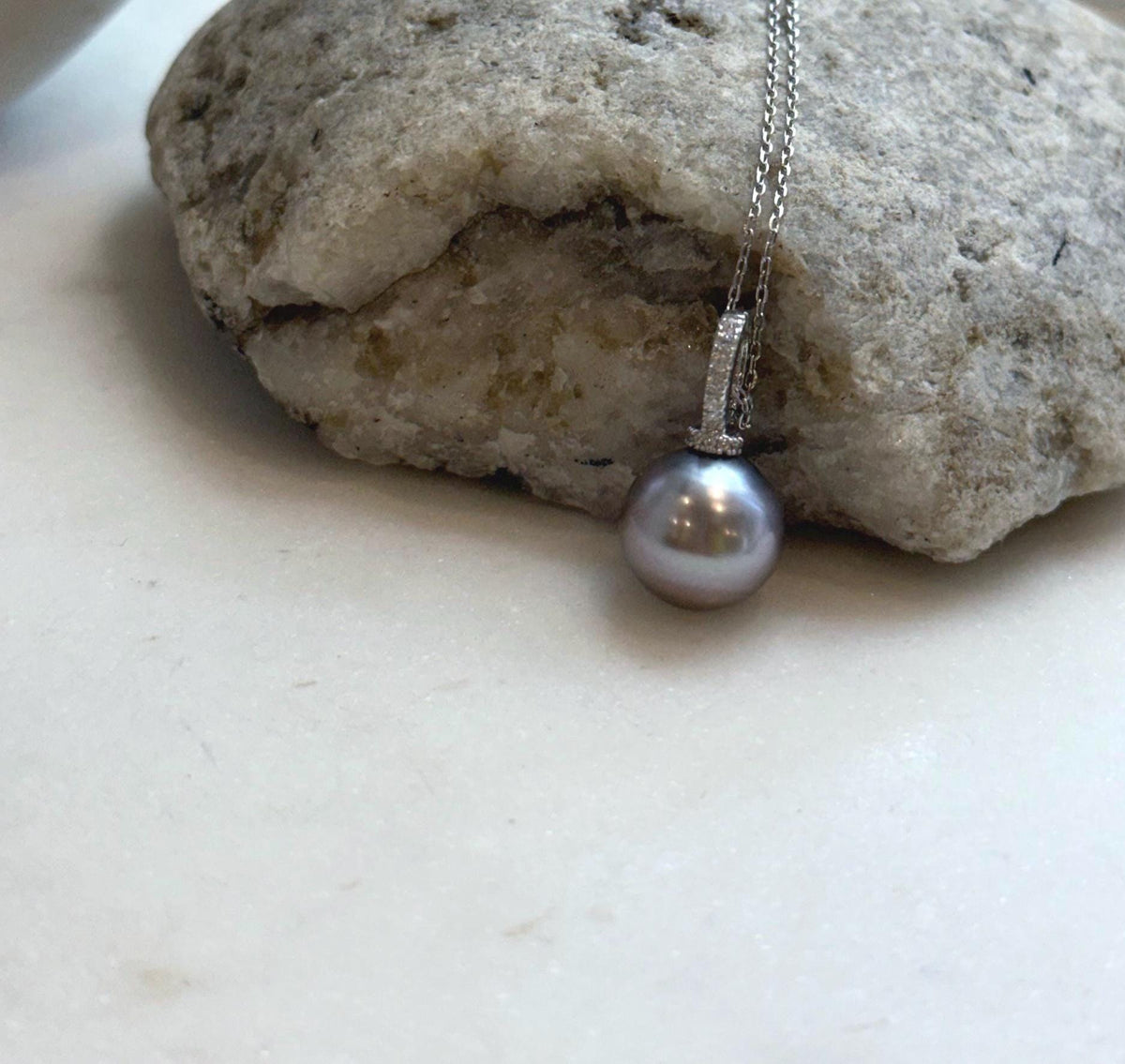 Elly’s 12mm Tahitian platinum ocean Pearl pendant: Extreme luster mirrored, S925 silver minimalist pendant, 2.1cm high.