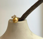 Elly’s 9.8mm South sea deep gold ocean pearl Stars Ring: Extreme luster mirrored, S925 silver with gold plated adjustable Vintage Ring.