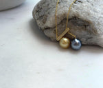 Elly’s Double 9.3-9.7mm South sea golden Tahitian ocean Pearls pendants chain set: Extreme luster, S925 silver chain set, 1.5cm wide.