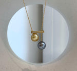 Elly’s Double 9.3-9.7mm South sea golden Tahitian ocean Pearls pendants chain set: Extreme luster, S925 silver chain set, 1.5cm wide.