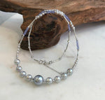 Elly’s Akoya Tahitian ocean pearls Designed Necklace: Extreme luster mirrored, S925 silver Tanzanite Designed necklace, to 18.5”.