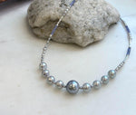 Elly’s Akoya Tahitian ocean pearls Designed Necklace: Extreme luster mirrored, S925 silver Tanzanite Designed necklace, to 18.5”.