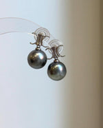 Elly’s 11.7mm Tahitian Platinum ocean Pearls Earrings: Extreme luster Mirrored, 2cm high, S925 silver cool fancy earrings.