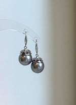 Elly’s 11.1mm Tahitian Platinum ocean Pearls Earrings hooks: Extreme luster Mirrored, 2.7cm high, S925 silver cool fancy earrings.