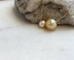 Elly’s Double Au750 18k Gold 7.7-11.7mm South sea golden Akoya Ocean Pearls Floating pendants:Extreme luster mirrored.