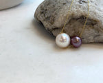 Elly’s Double Au750 18k Gold 10.6-13mm Edison Pearls Floating pendants:Extreme luster mirrored, S925 silver chain clips set.