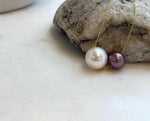 Elly’s Double Au750 18k Gold 10.6-13mm Edison Pearls Floating pendants:Extreme luster mirrored, S925 silver chain clips set.