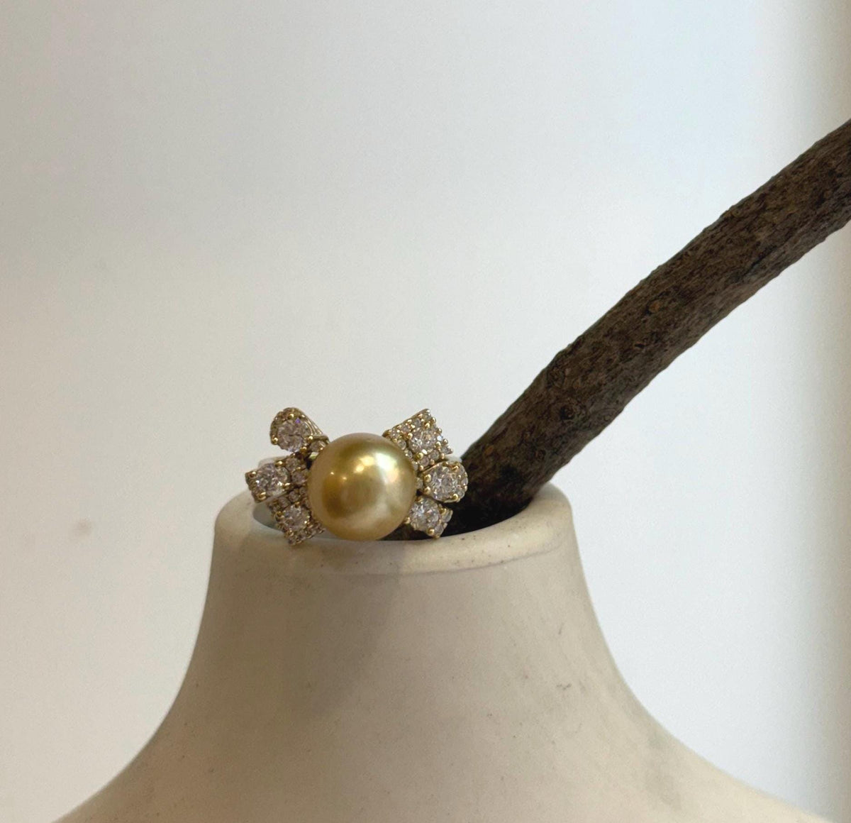 Elly’s 9.7mm South sea deep Tea gold ocean pearl Ring: Extreme luster, 1.2x2cm, S925 silver with gold plated adjustable Vintage Ring.