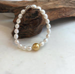 Elly’s 11.2mm South sea deep tea golden Freshwater Pearls Bracelet: Extreme luster mirrored, S925 silver Bracelet. Knotted 7.5”.