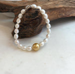 Elly’s 11.2mm South sea deep tea golden Freshwater Pearls Bracelet: Extreme luster mirrored, S925 silver Bracelet. Knotted 7.5”.