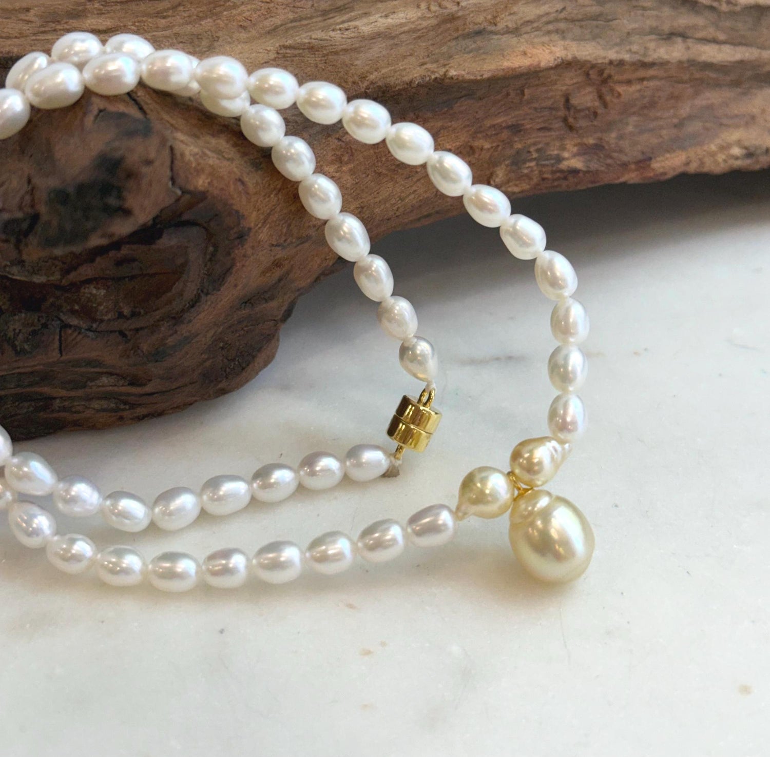 Elly’s 10mm South sea golden Akoya Freshwater Pearls Bracelet: Extreme luster mirrored, S925 silver necklace. 16.6”.