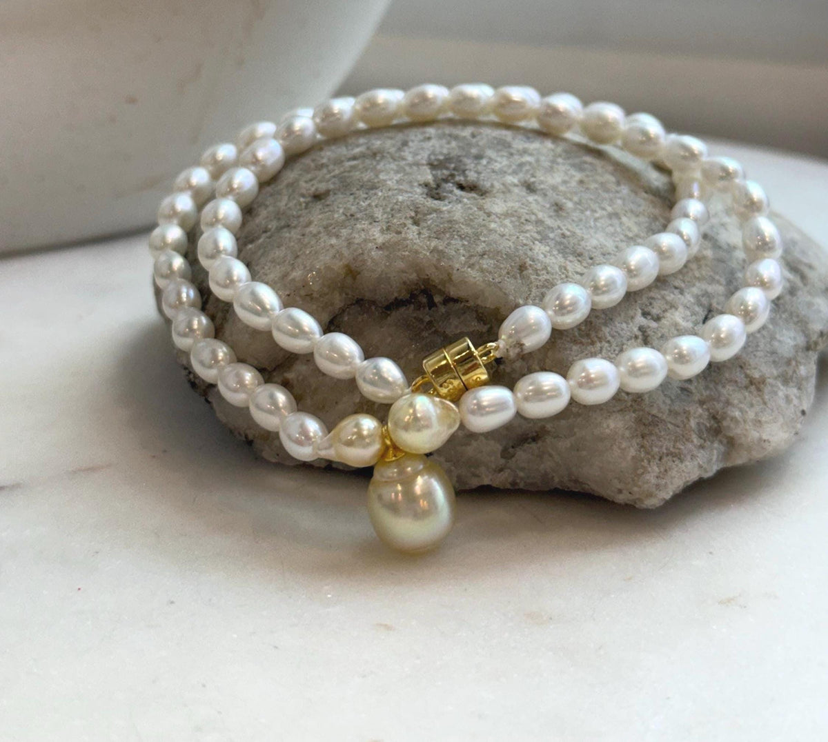 Elly’s 10mm South sea golden Akoya Freshwater Pearls Bracelet: Extreme luster mirrored, S925 silver necklace. 16.6”.