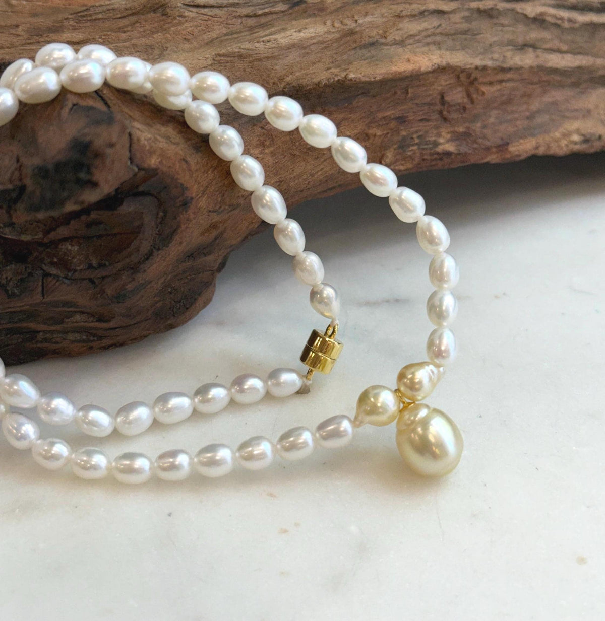 Elly’s 10mm South sea golden Akoya Freshwater Pearls Bracelet: Extreme luster mirrored, S925 silver necklace. 16.6”.