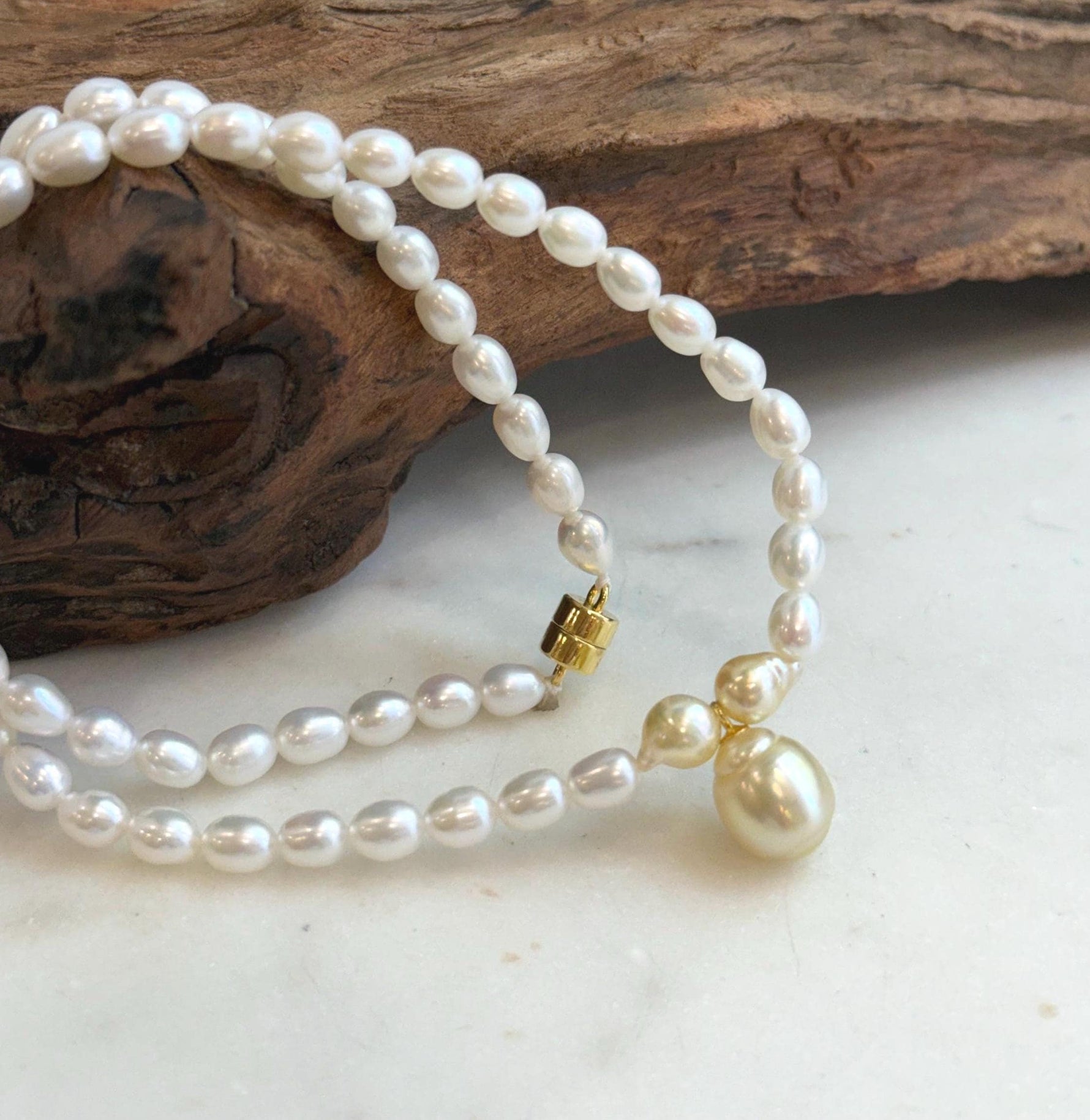 Elly’s 10mm South sea golden Akoya Freshwater Pearls Bracelet: Extreme luster mirrored, S925 silver necklace. 16.6”.