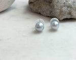 Elly’s 9.5mm Edison white blue Pearls Earrings: Extreme luster Mirrored, S925 silver cool minimalist earrings studs.