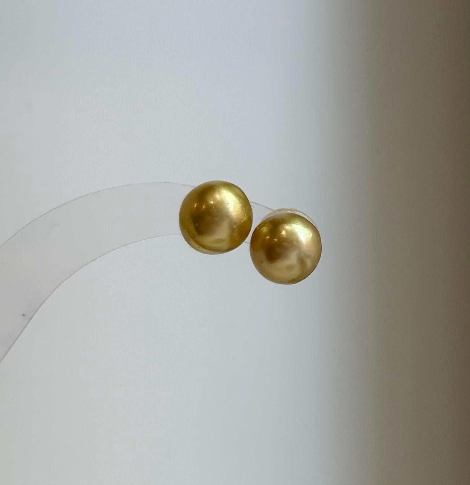 Elly’s 9.9mm Genius natural South sea Deep Tea Gold ocean Pearls Earrings studs: Extreme luster, S925 silver minimalist earrings studs.