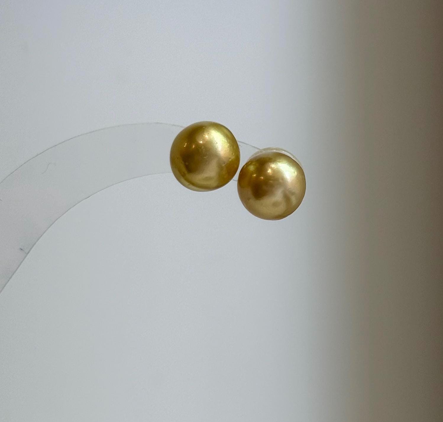 Elly’s 9.9mm Genius natural South sea Deep Tea Gold ocean Pearls Earrings studs: Extreme luster, S925 silver minimalist earrings studs.