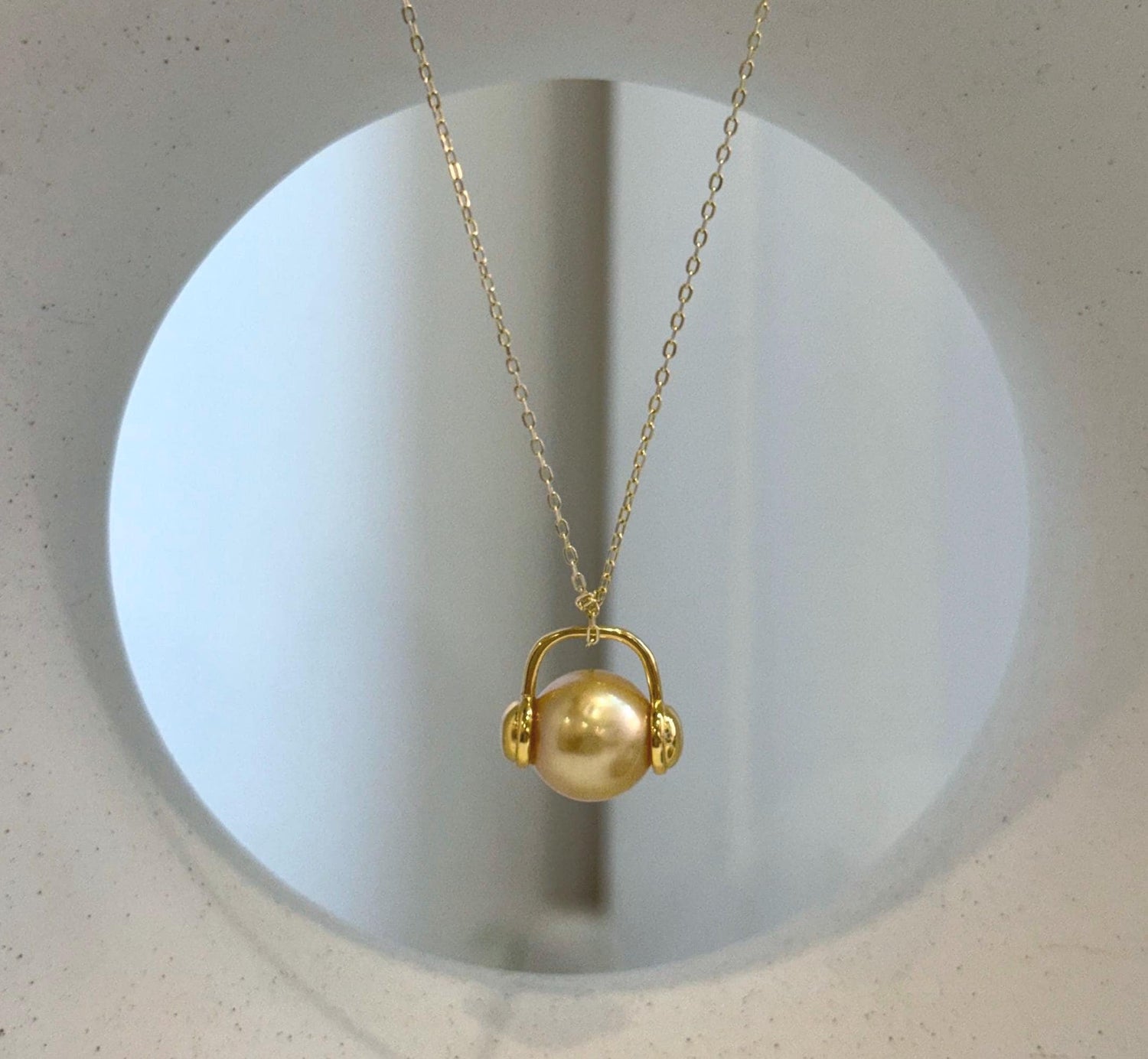 Elly’s 10mm South Sea deep Gold ocean Pearl pendant: Extreme luster mirrored, S925 silver Headphone pendant, 1.4x1.3cm.