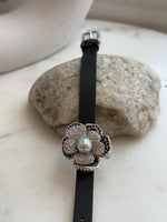 Elly’s Akoya Ocean Pearl Genius Leather Strap Bracelet brooch 2in1: 8.6mm, extreme luster mirrored, for 5.7”- 7.3” wrist