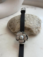 Elly’s Akoya Ocean Pearl Genius Leather Strap Bracelet brooch 2in1: 8.6mm, extreme luster mirrored, for 5.7”- 7.3” wrist