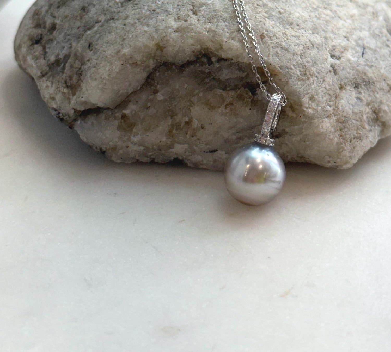 Elly’s 12mm Tahitian Taupe ocean Pearl pendant: Extreme luster mirrored, S925 silver minimalist pendant, 2.2cm high.