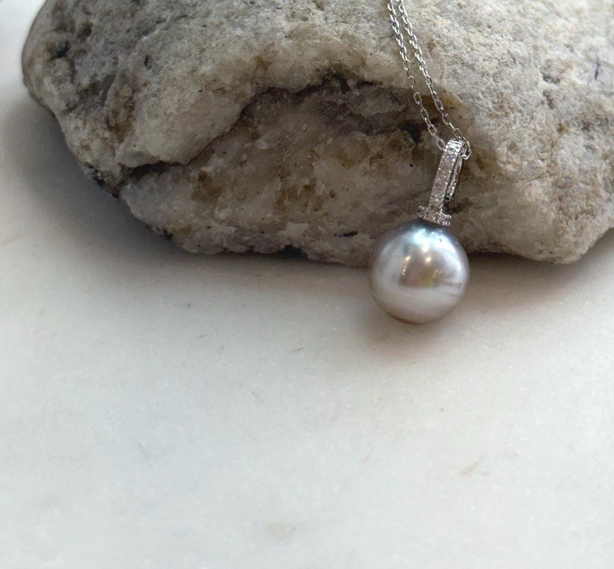 Elly’s 12mm Tahitian Taupe ocean Pearl pendant: Extreme luster mirrored, S925 silver minimalist pendant, 2.2cm high.