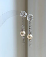 Elly’s 8mm Akoya ivory ocean Pearls Earrings chandeliers: Extreme luster mirrored, 9.5cm high, S925 silver earrings.