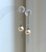 Elly’s 8mm Akoya ivory ocean Pearls Earrings chandeliers: Extreme luster mirrored, 9.5cm high, S925 silver earrings.